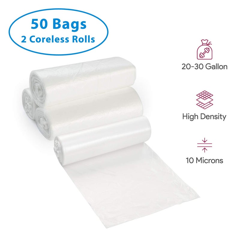 PROcure 20-30 Gallon Clear Garbage Can Liners, 50 Count - Medium - Large Trash Can Liners - High Density, Thin, Lightweight, 10 Microns - For Office, Home, Hospital, Wastebaskets - 2 Coreless Rolls - Image 4